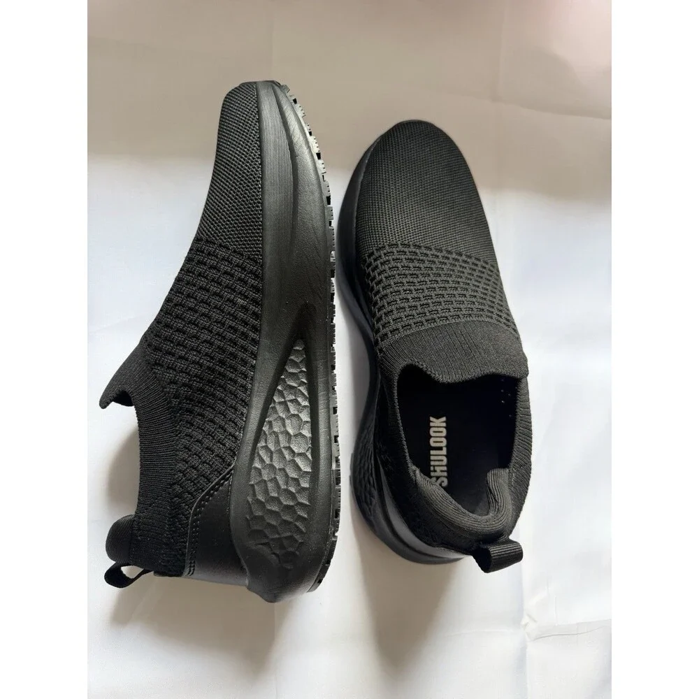 SHULOOK Womens 8 Black Non Slip Work Shoes Restaurant Kitchen Sneakers Stretch
